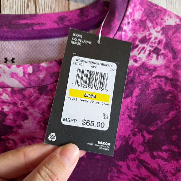 Women's Under Armour Rival Terry Print Crewneck Sweatshirt Pink Purple M - Picture 4 of 8